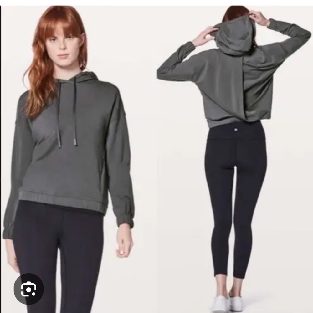 Lululemon Twisted and Tucked Dark Shadow Gray Pullover Hoodie Open Back Size 12